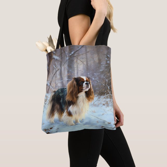 Tote Bag English Toy Spaniel Laisser Neige Noël (De près)