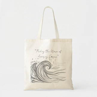 Tote Bag Énorme vague océanique noire et blanche esquissée