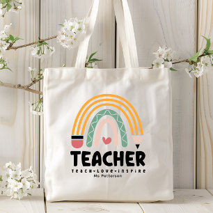 Tote Bag Enseignant Apprendre Amour Inspirer Rainbow Person