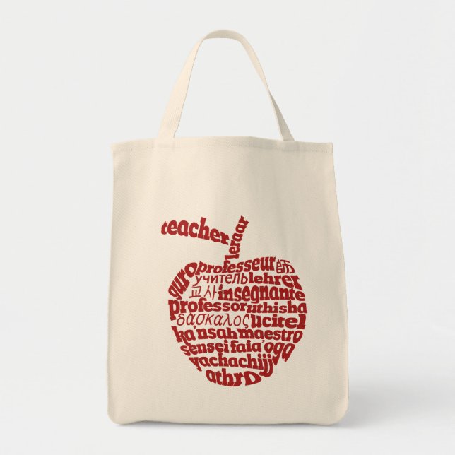 Tote Bag Enseignant dans toutes les langues Red Apple (Devant)