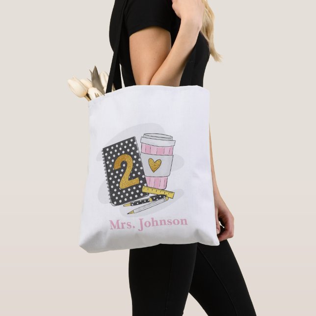 Tote Bag Enseignant de deuxième année Black Preppy Carnet c (De près)