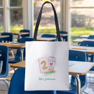 Tote Bag Enseignant de deuxième année Pink Preppy Carnet ca