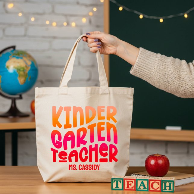 Tote Bag Enseignant de Maternelle Dégradé Rouge Orange (Créateur téléchargé)