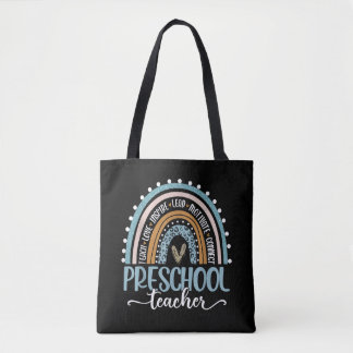 Tote Bag Enseignant de maternelle léopard arc-en-ciel retou