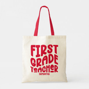 Tote Bag Enseignant de première année Texte Rouge Design
