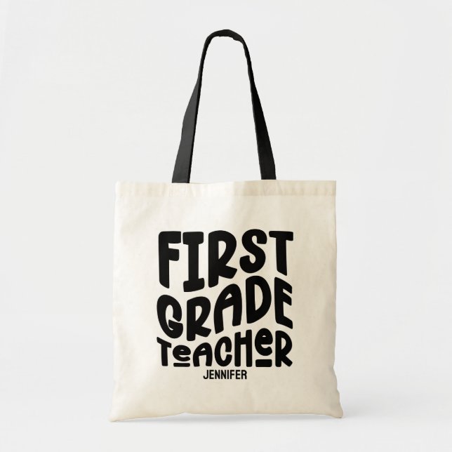 Tote Bag Enseignant de première année Typographie noire Des (Devant)