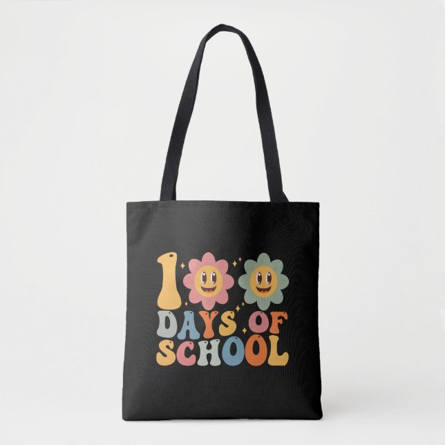 Tote Bag Enseignant Enfants Rétro Groovy 100 Jours D'école  (Devant)