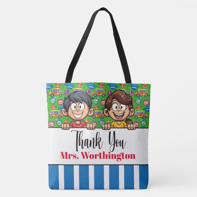 Tote Bag ENSEIGNANT Merci avec des noms au VERS !  (Devant)