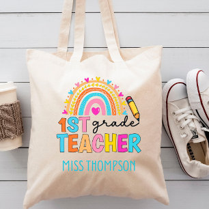 Tote Bag Enseignant moderne de 1ère année en arc-en-ciel pe
