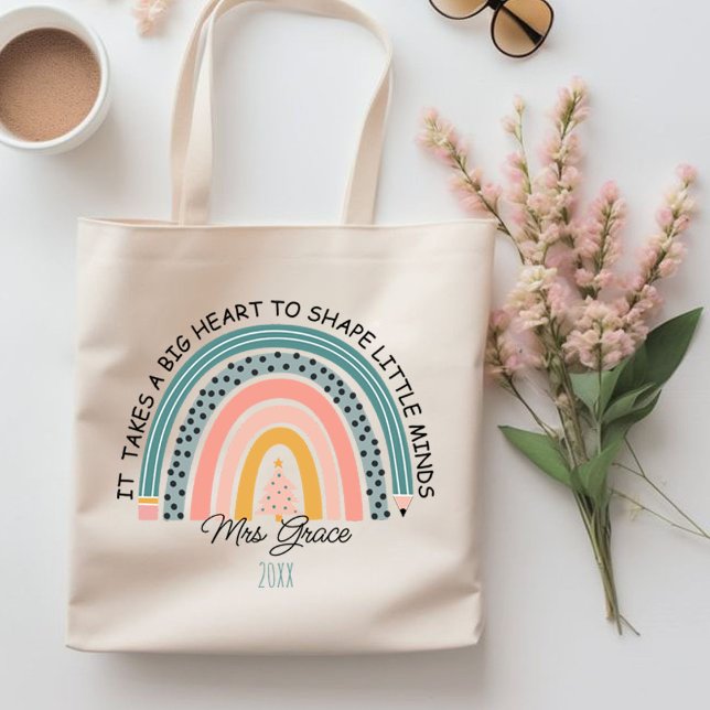 Tote Bag enseignant personnalisé arc-en-ciel Noël, personna (personalized teacher rainbow Christmas, Custom Tote Bag)