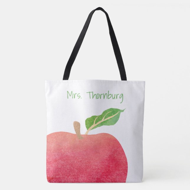 Tote Bag Enseignant Personnalisé Rouge Aquarelle Pomme Ense (Devant)