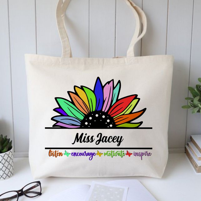 Tote Bag Enseignants fleur sauvage Appréciation, enseignant (Listen Encourage Teacher Motivate Inspire,Teacher, Teacher Life, Teachers Appreciation tote bag)