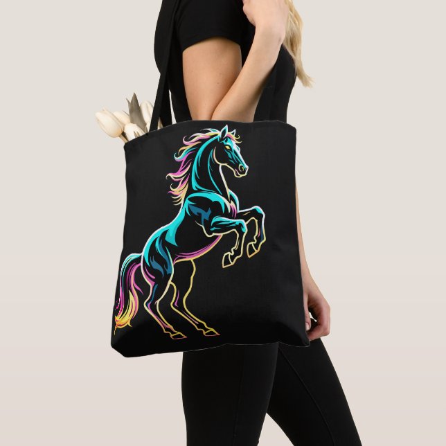 Tote Bag Enseigne au néon Cheval Style Rétro Glitch (De près)