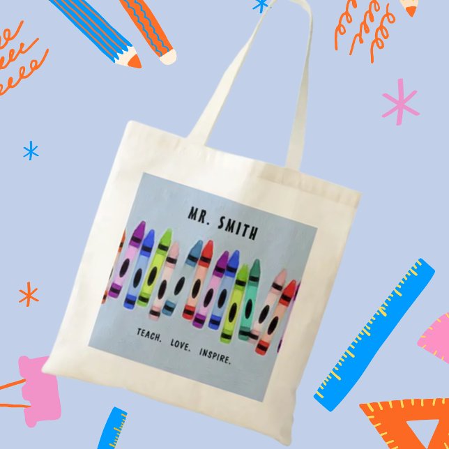 Tote Bag Enseigner-Amour-Inspirer-Crayons bleu motif cadeau (Créateur téléchargé)