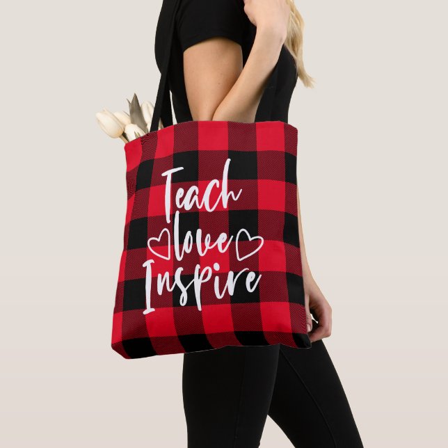 Tote Bag Enseigner l'amour Inspirer rouge et noir Buffalo P (De près)