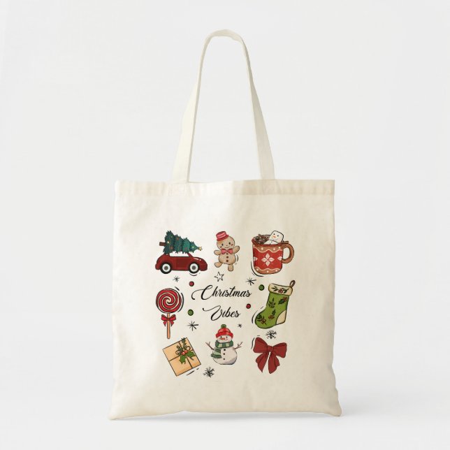 Tote Bag Ensemble d'autocollants de vacances pour Noël (Devant)