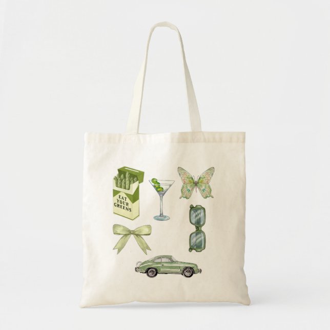 Tote Bag Ensemble d'autocollants esthétiques Green Coquette (Devant)