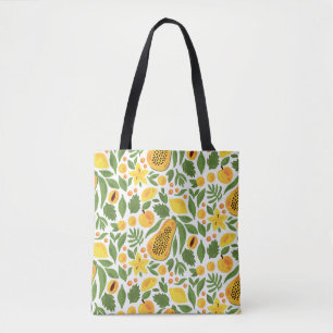 Tote Bag Ensemble de fruits exotiques : papaye, citron, man