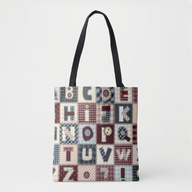 Tote Bag Ensemble de lettres alphabétiques en style patchwo (Devant)