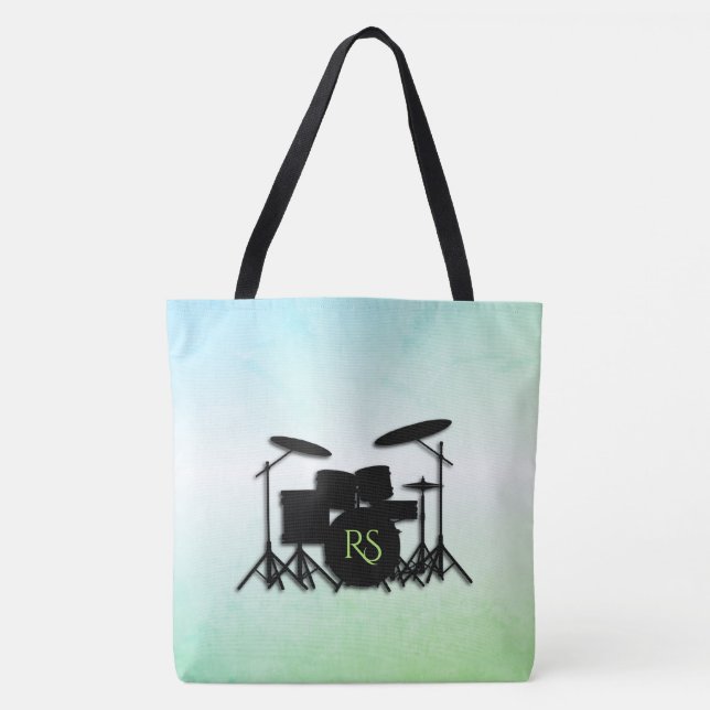 Tote Bag Ensemble de tambour monogramme vert (Devant)