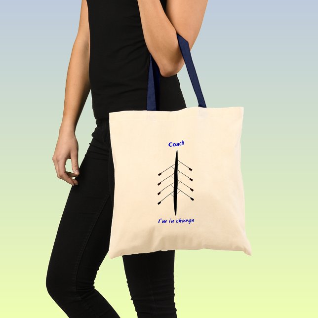 Tote Bag Entraîneur d'aviron dans le slogan de direction (Showing the navy handles option)