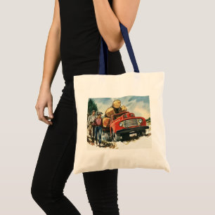 Tote Bag Entreprise Vintage, Camion de Bois avec Bûcherons