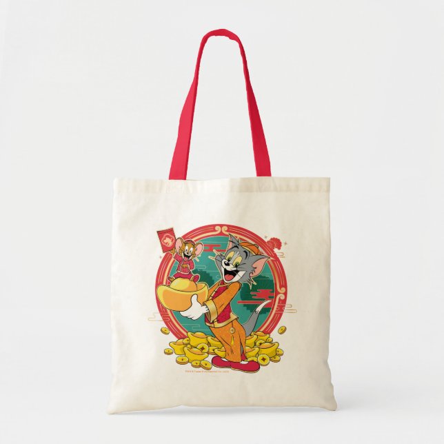 Tote Bag Enveloppe rouge du Nouvel An Tom & Jerry (Devant)