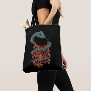 Tote Bag Enveloppement de serpent floral - Vos initiales