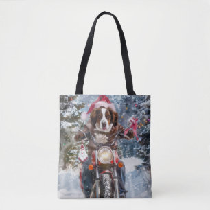 Tote Bag Épaniel breton chevauchant une moto à Noël