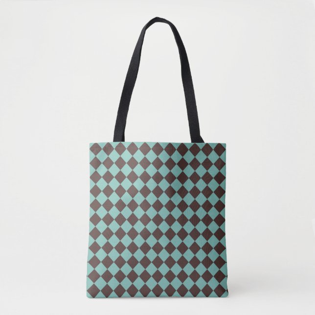 Tote Bag Épaule Motif diamant Brown Turquoise Checker (Devant)