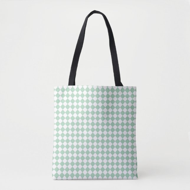 Tote Bag Épaule Motif diamant du Vérificateur blanc vert (Devant)