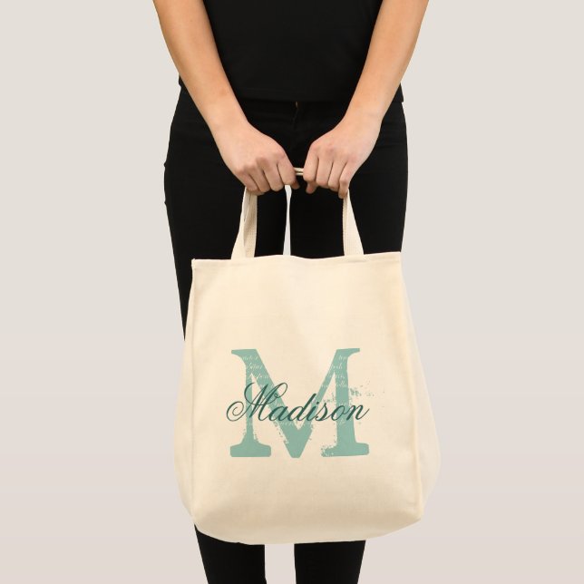 Tote Bag Épicerie turquoise monogramme personnalisée (Devant (produit))