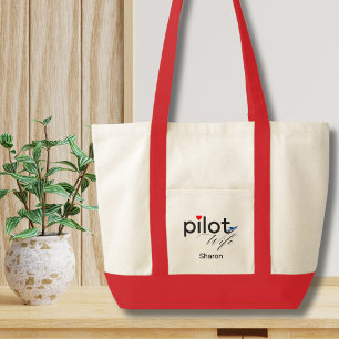 Tote Bag Épouse de pilote Écriture Cœur Avion Simple Person