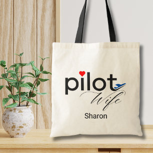 Tote Bag Épouse de pilote Scénario Cœur Avion Simple Person