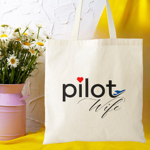 Tote Bag Épouse de pilote Typographie & Avion Simple,Minima