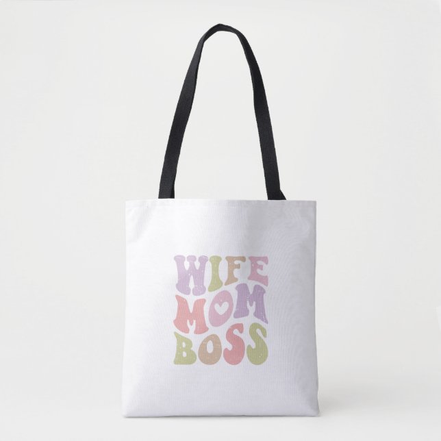 Tote Bag Épouse Maman Patronne Script Rétro Groovy Fête des (Devant)