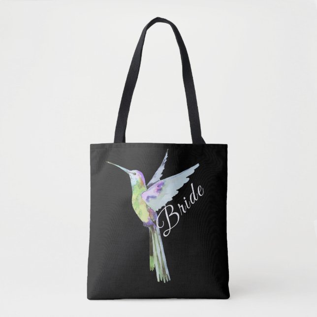 Tote Bag Épouse mariage blanc Script Boho Hummingbird (Devant)