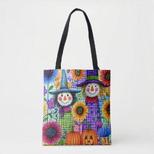 Tote Bag Épouvantails et citrouilles, Halloween,