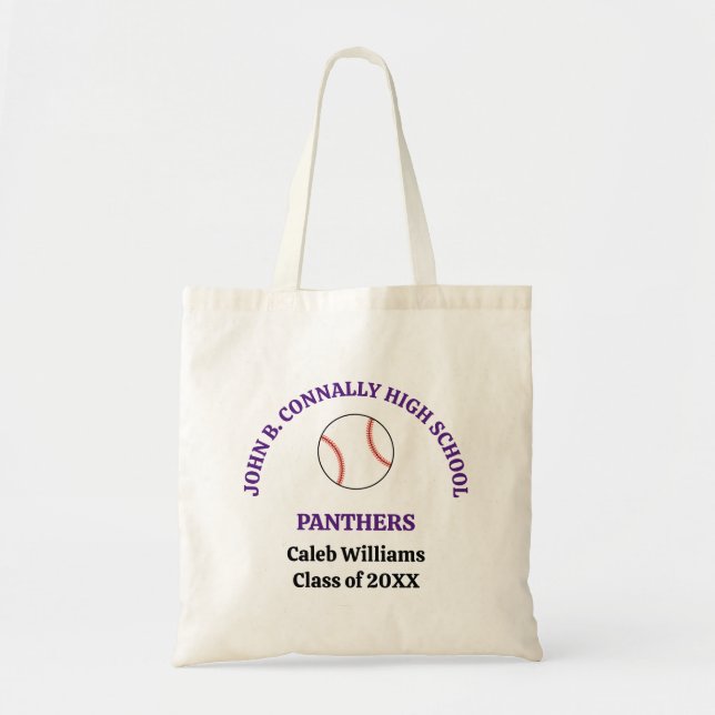 Tote Bag Équipe de baseball violet École secondaire personn (Devant)