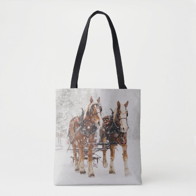 Tote Bag Équipe de Belgique de cheval Wintery Christmas Sce (Devant)