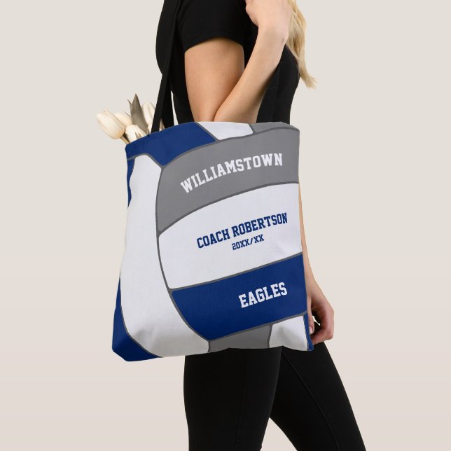 Tote Bag équipe de bleu gris couleurs volley-ball entraîneu (De près)