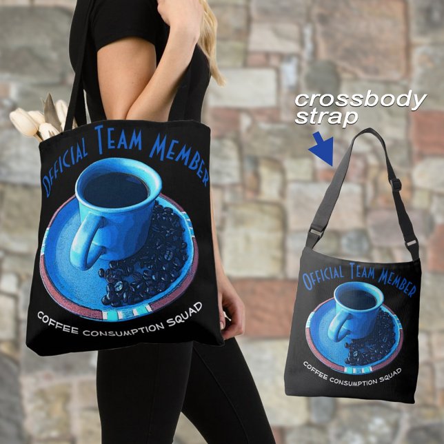 Tote Bag Équipe de consommation de café drôle Typographie p (Select the medium or large with  one of two strap styles for a coffee lover gift or for yourself.)