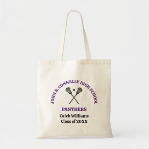 Tote Bag Équipe de crosse de lycée violet personnalisée