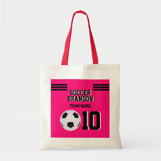 Tote Bag équipe de filles de football fuchia et entraîneur (Devant)