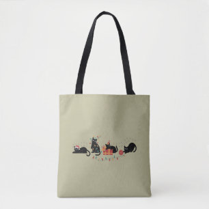Tote Bag Équipe de lumières de Noël pour amoureux de chats