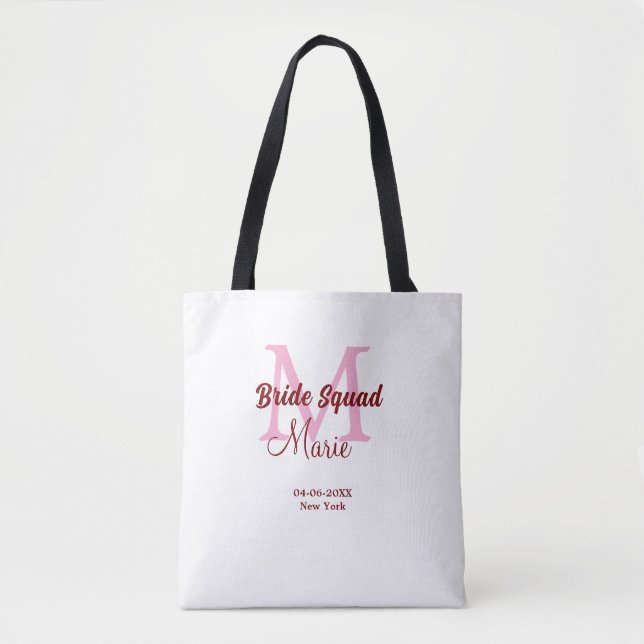 Tote Bag Équipe de mariée ajoutez nom monogramme demoiselle (Devant)