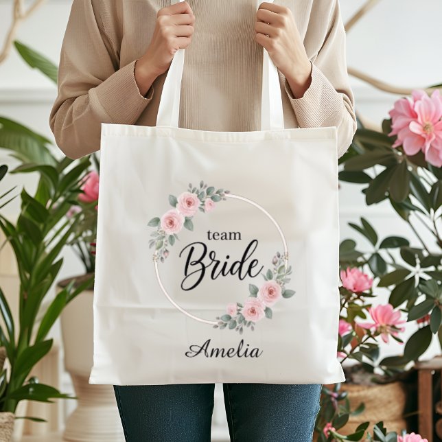 Tote Bag Équipe de mariée élégante floral rose cerceau doré (Créateur téléchargé)