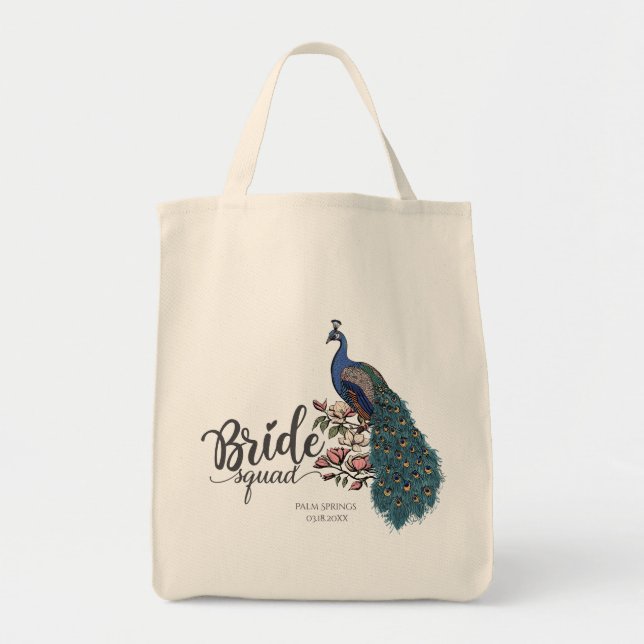 Tote Bag Équipe de mariée paon élégant (Devant)