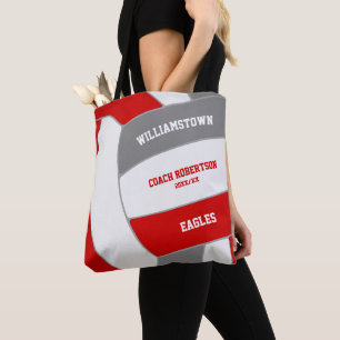Tote Bag équipe de volley-ball gris rouge couleurs entraîne