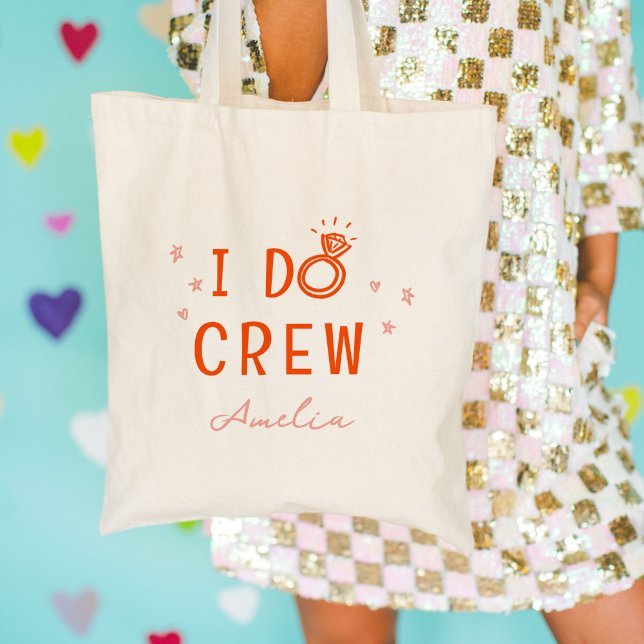 Tote Bag Équipe Je Dis Oui en Rose et Rouge Croquis Enterre (I Do Crew pink and red bachelorette party icons custom name market tote bag.)
